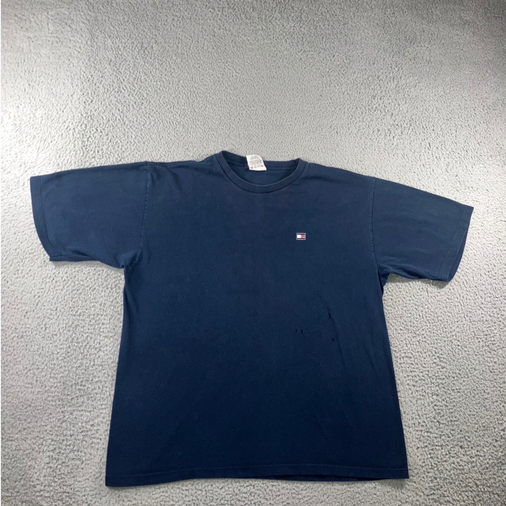 VTG Tommy Hilfiger T-Shirt Mens L Blue USA Made Embroidered Flag Logo 90s Grunge